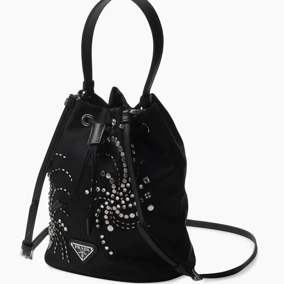 Prada Black Re-Nylon Embroidered Mini Bucket Bag - Picture 3 of 9